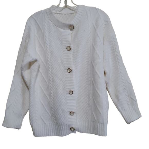 White Button Front Sweater Women's Sz Medium - Picture 1 of 5